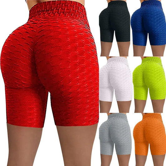 2026 Women's High Waist Bubble Sports Yoga Pants, Hip Lifting Slimming Elastic Five Point Shorts Outdoor Casual Shorts