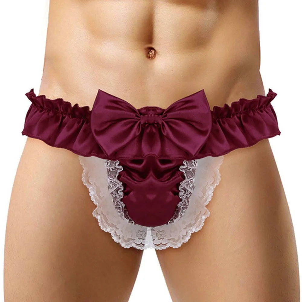 Men Sexy Hollow underpants men Exposed Buttocks Thong Briefs sexy toy mens Panties Sissy Underwear Bowknot Thongs sissy Thongs