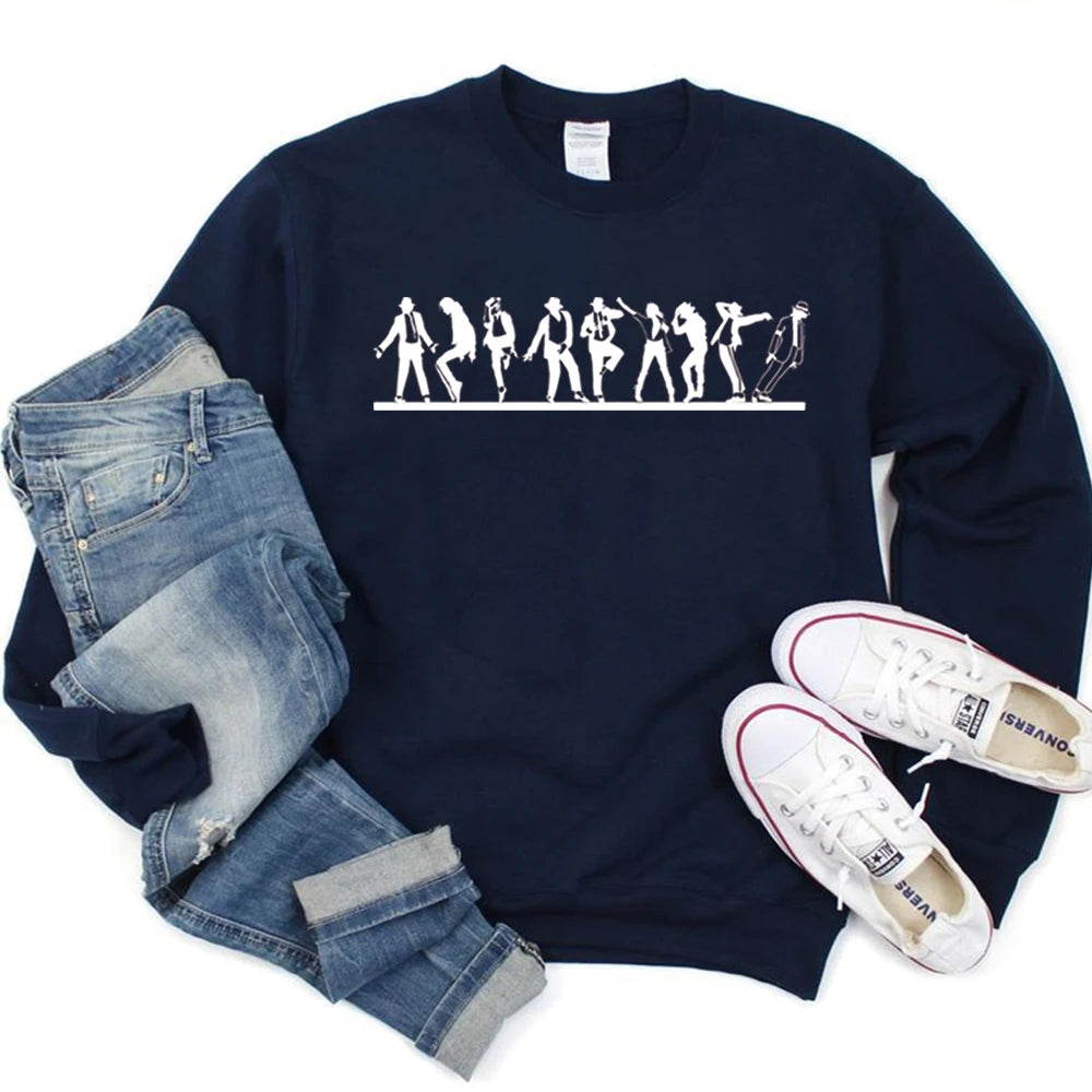 Retro MJ Dance Evolution Sweatshirt King of Pop Graphic Pullover Dance Graphic Shirt Unisex Long Sleeve Sweatshirts Fans Gift