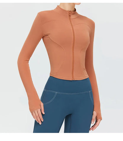Zipper Long Sleeve Sports Jacket Women Fitness Yoga Shirt Gym Top Activewear Running Coats Push Up Workout Clothes Woman Jacket