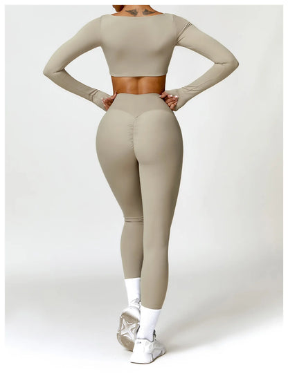 Summer 2PCS Yoga Suit Sports Set Women Quick-Dry Gym Set Women Tracksuit Running Workout Long Sleeve Sports Shirt Yoga Clothing