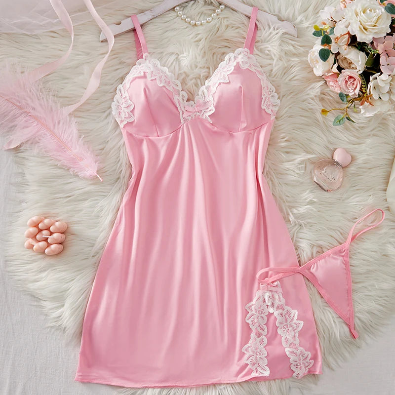 New Green Sexy Strap Women's Bra Set Dress Temptation Ultra Short Split Skirt Sleep Dress Underwear Set Home Underwear Clothing
