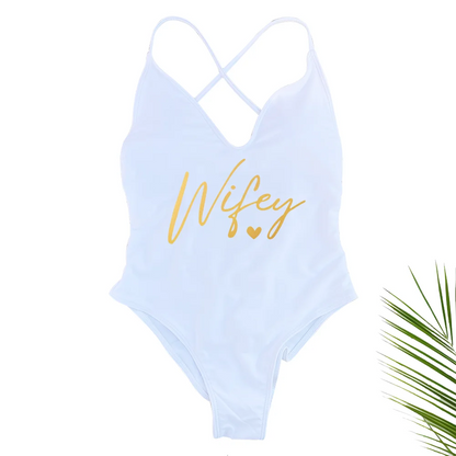 Sexy Padded Wifey One Piece Swimsuit bride Swimwear Women Backless Rose gold Bathing Suit Summer Beachwear monokini Thong