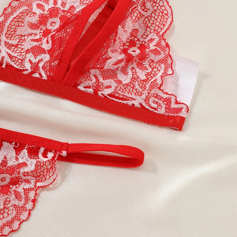 Floral Lace Bra Set Bow Intimates Bra And Thongs Sets Outfit Women's Underwear Set