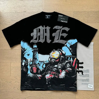 MIXED EMOTION Shirt Rhinestone Short Sleeve Men Women T-shirt Streetwear 100% Cotton Loose Round Neck Top Tees Oversized Tee Top