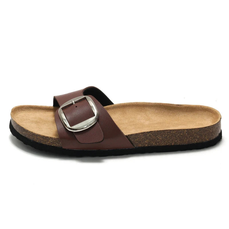 New Women Cork Clogs Slippers Cork Footbed Beach Sandals Outdoor Suede Clogs Sandals With Adjustable Buckle