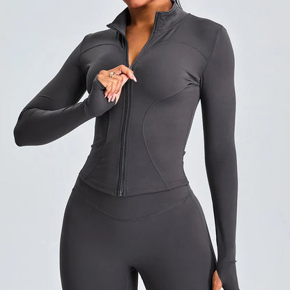 Zipper Long Sleeve Sports Jacket Women Fitness Yoga Shirt Gym Top Activewear Running Coats Push Up Workout Clothes Woman Jacket