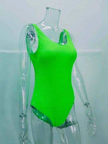 Sexy Ribbed Wrinkled One-piece Bikini Female Swimsuit Women Push Up Bra Swimwear