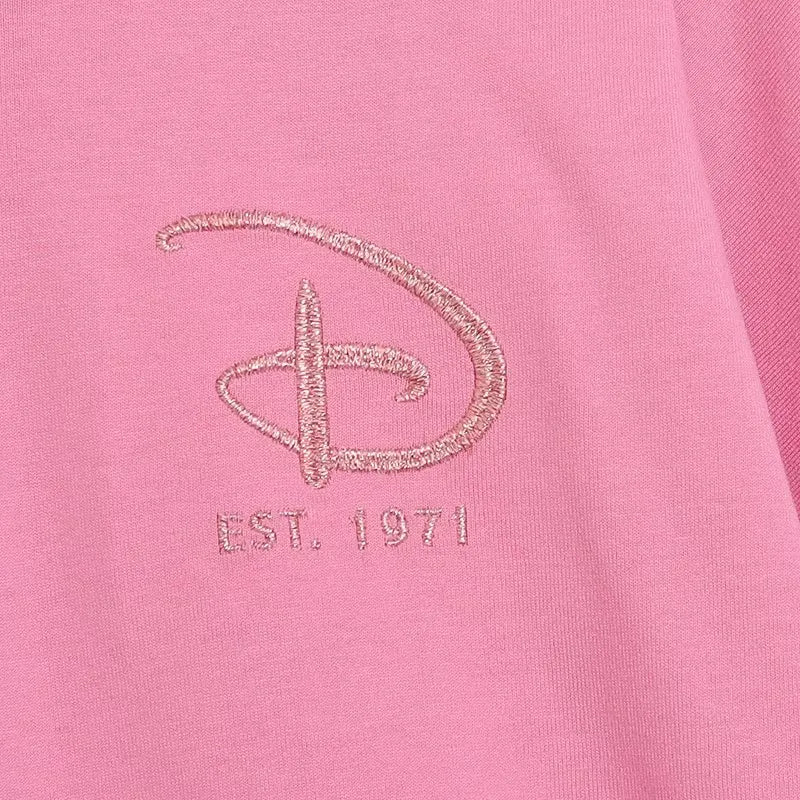 Disney World Letter Mickey Mouse Cartoon Print Embroidery Flares Pearl Pink Sweatshirt Sweet Women Long Sleeve Loose Jumper Tops