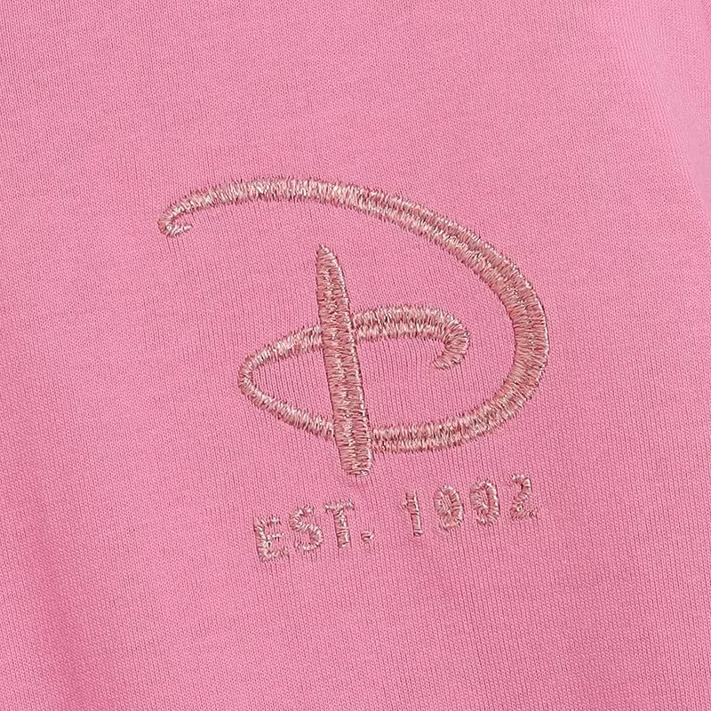 Disney World Letter Mickey Mouse Cartoon Print Embroidery Flares Pearl Pink Sweatshirt Sweet Women Long Sleeve Loose Jumper Tops