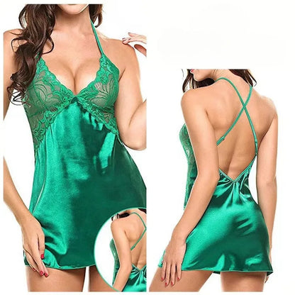 Hot Lingerie Porno Nightdress Sexy Sleepwear Large Size Night Dress Babydoll Women Satin Nightwear Erotic Lace Underwear Pajamas