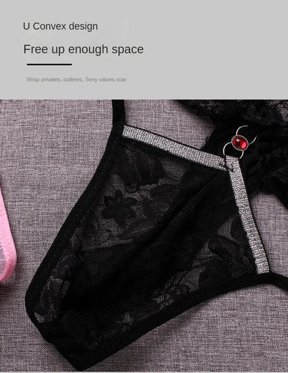 Men Sexy Thong Lace Sheer Underwear Tanga Hombre Man Panties Sissy Erotic Lingerie G String Ultra-Thin Rhinestone Underpants