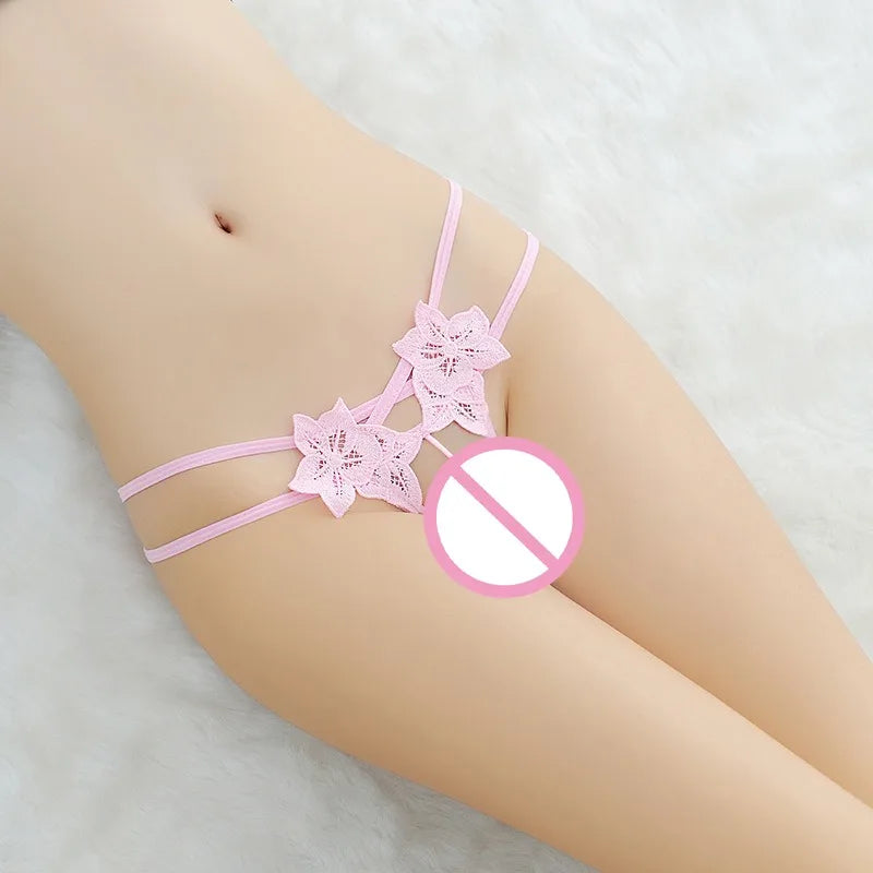 Transparent G-String Lace Pearl Thongs Low Waist Sexy Crotchless Woman's Massage Thread Panties Sex Erotic Accessories Underwear