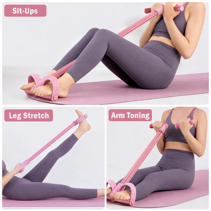 6-Tube Resistance Band Trainer Pink Sit Up Assistant Equipment Pedal Pull Rope Elastic Fitness Home Gym Leg Arm Waist Toning Exercise